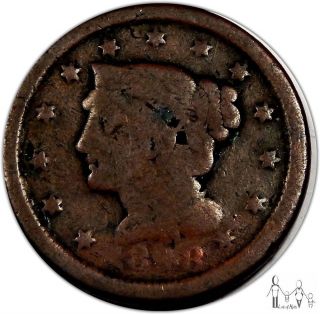 1848 Good Braided Hair Large Cent 1c Us Coin A11 photo