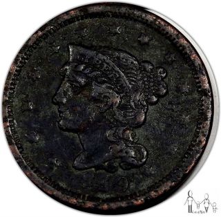 1849 Xf Details Braided Hair Large Cent 1c Us Coin A12 photo