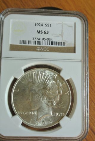 Certified Peace Silver Dollar 1924 Ms63 Ngc photo