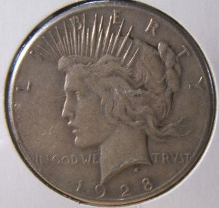 1928 - P Peace Silver Dollar Vf Beauty Key Date Coin photo
