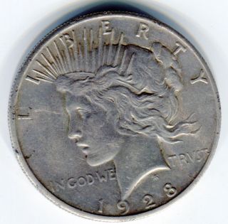 1928 $1 Peace Dollar Extremely Fine/ Almost Uncirculated,  Cleaned photo