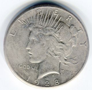 1928 $1 Peace Dollar Unc Details Spot Cleaned photo