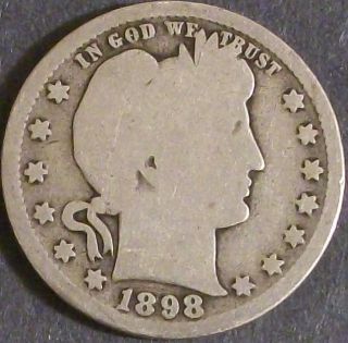 1898 Barber Quarter Silver Coin photo