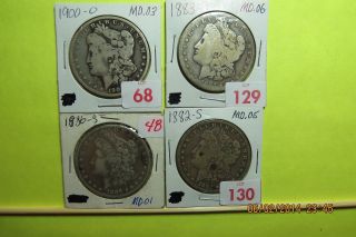 Morgan Silver Dollar 1882 - S,  1883 - S,  1886 - S,  And 1900 - O Group Cc photo