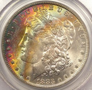 1883 - O Morgan Silver Dollar Pcgs Ms62: Rainbow Tone photo