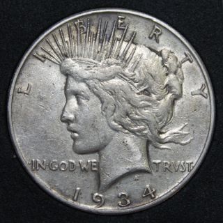 1934 - S Peace Silver Dollar Choice Xf Rare Key Date Toned photo