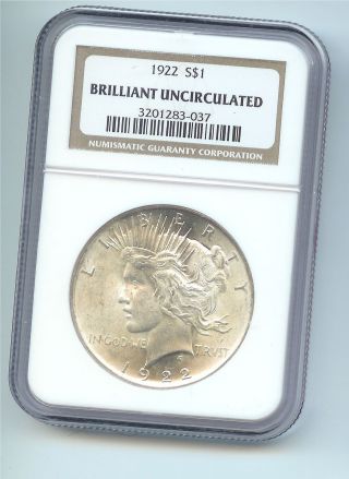 1922 U.  S.  Silver Peace Dollar Brilliant Uncirculated Ngc photo