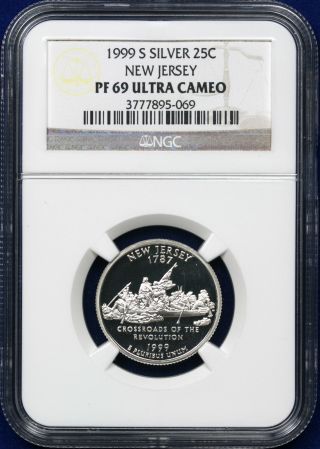 1999 - S Silver 25c Ngc Proof 69 Ultra Cameo Jersey State Quarter photo