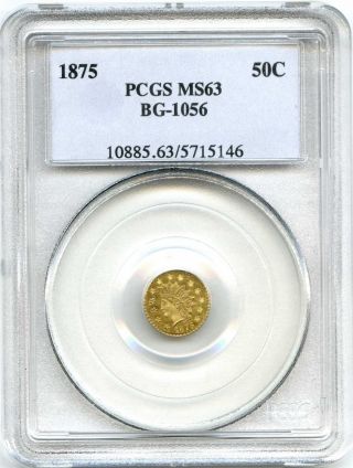 1875 Pcgs Ms63 California Gold 50 Cent Indian Head Round Bg - 1056 Hight R.  4 photo