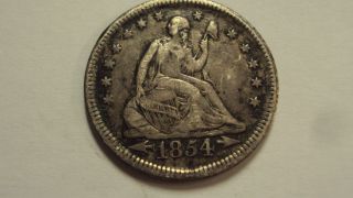 Coinhunters - 1854 Seated Liberty Silver Quarter,  Very Fine,  Vf photo