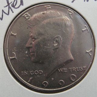1990 Kennedy Half Dollar Off Center Strike Error - Rare Usa 50 Cent Coin photo
