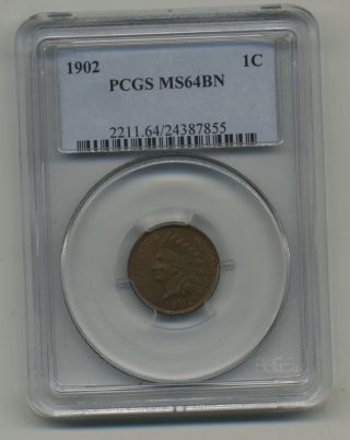 1902 Indian Head Cent Ms 64 Bn Pcgs photo