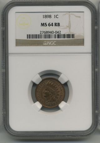 1898 Indian Head Cent Ms 64 Rb Ngc photo