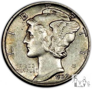 1939 (p) About Uncirculated Au Mercury Silver Dime 10c Us Coin B88 photo