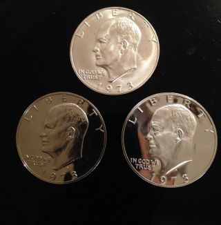 (3) 1973 - S Eisenhower Dollar 40% Silver - Gem Proof Gem Bu Silver And S Proof photo