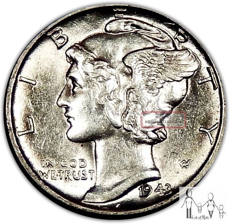 1943 (p) About Uncirculated Au Mercury Silver Dime 10c Us Coin B91