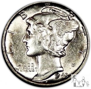1943 (p) About Uncirculated Au Mercury Silver Dime 10c Us Coin B91 photo