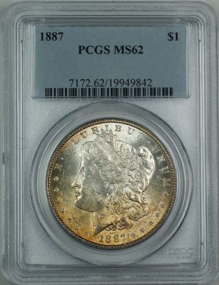 1887 Vam 11 Morgan Silver Dollar Coin $1 Pcgs Ms - 62 Toned Obverse Rl photo