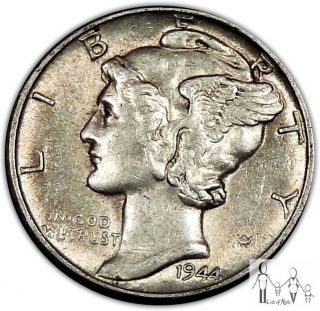 1944 D About Uncirculated Au Mercury Silver Dime 10c Us Coin B93 photo