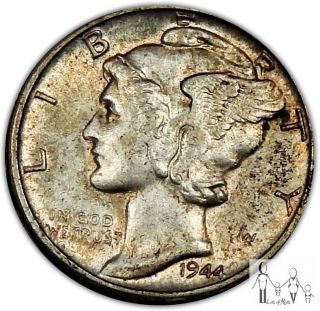 1944 D About Uncirculated Au Mercury Silver Dime 10c Us Coin B94 photo