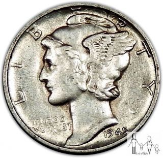 1945 D About Uncirculated Au Mercury Silver Dime 10c Us Coin B95 photo