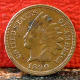 Higher Grade 1890 Indian Head Cent With Full Liberty & 4 Diamonds photo