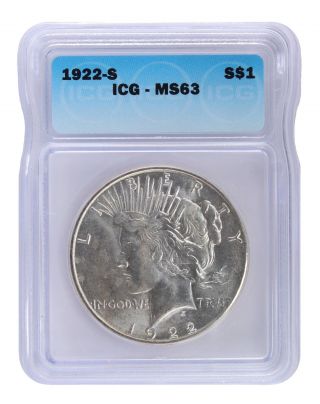 1922 - S Icg Ms63 S$1 Peace Silver photo