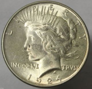 1924 $1 - Peace Silver Dollar - 90% Silver Luster - Unc 70240 photo