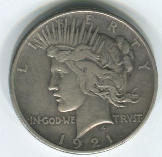 1921 $1 Peace Dollar Xf With A Rim Bump photo