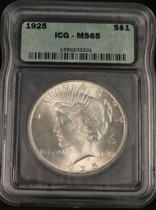 1925 Peace Silver Dollar Coin Rare Key Date Icg Ms 65 0201 photo
