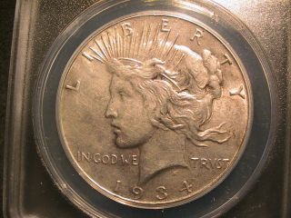 1934 - S Peace Dollar,  Anacs Graded Au - 50 Details photo