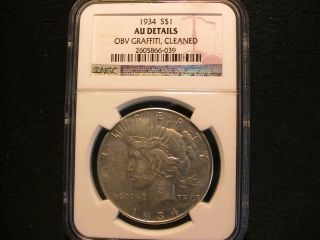 1934 Peace Silver Dollar - - Ngc Graded Au Details photo