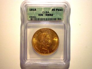 1915 Caribbean Philadelphia 20 Veinte Pesos Gold Coin Ms - 62 photo