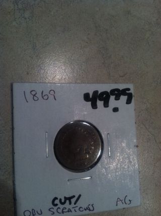 1869 Key Date Indian Head Cent Ag Details Read Uc - 782 photo