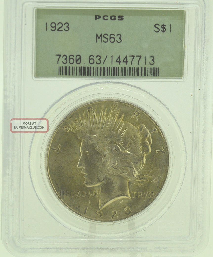 1923 $1 Pcgs Ms63 Peace Silver Dollar (965)