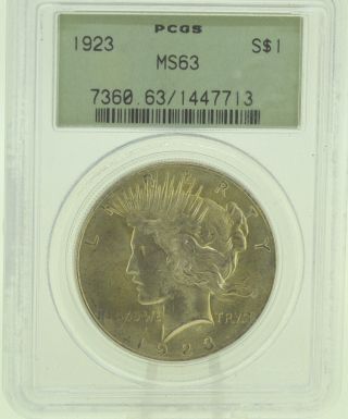1923 $1 Pcgs Ms63 Peace Silver Dollar (965) photo