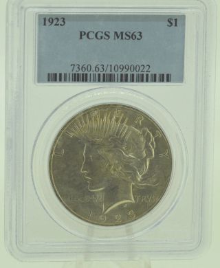 1923 $1 Pcgs Ms63 Peace Silver Dollar (969) photo