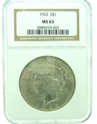 1923 $1 Ngc Ms63 Peace Silver Dollar (895) photo