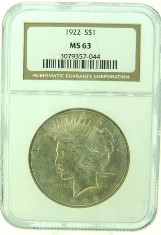 1922 $1 Ngc Ms63 Peace Silver Dollar (812) photo