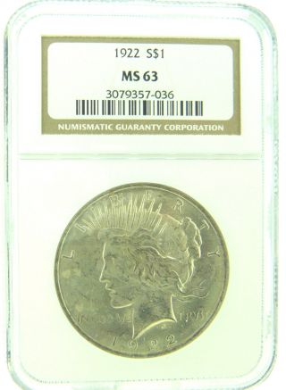 1922 $1 Ngc Ms63 Peace Silver Dollar (802) photo