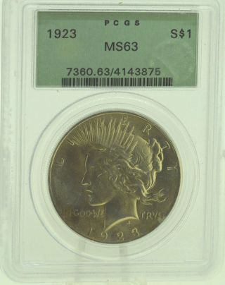1923 $1 Pcgs Ms63 Peace Silver Dollar (967) photo