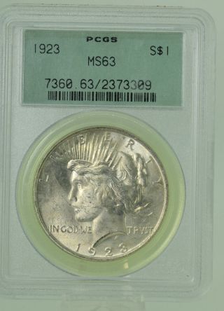1923 $1 Pcgs Ms63 Peace Silver Dollar (977) photo
