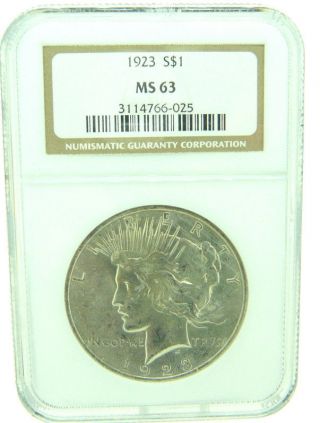 1923 $1 Ngc Ms63 Peace Silver Dollar (917) photo
