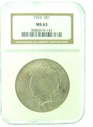 1922 $1 Ngc Ms63 Peace Silver Dollar (804) photo