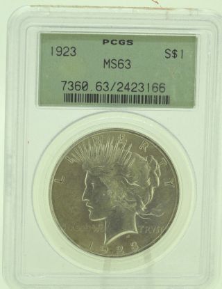 1923 $1 Pcgs Ms63 Peace Silver Dollar (972) photo
