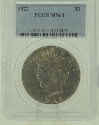 1922 $1 Pcgs Ms64 Peace Silver Dollar (956) photo