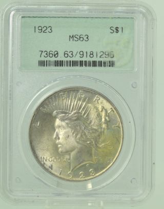 1923 $1 Pcgs Ms63 Peace Silver Dollar (979) photo