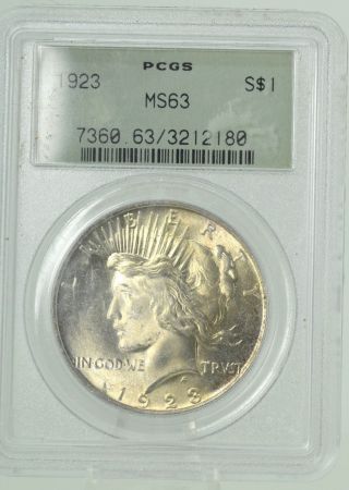 1923 $1 Pcgs Ms63 Peace Silver Dollar (980) photo