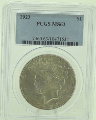 1923 $1 Pcgs Ms63 Peace Silver Dollar (971) photo