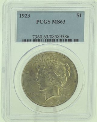 1923 $1 Pcgs Ms63 Peace Silver Dollar (973) photo
